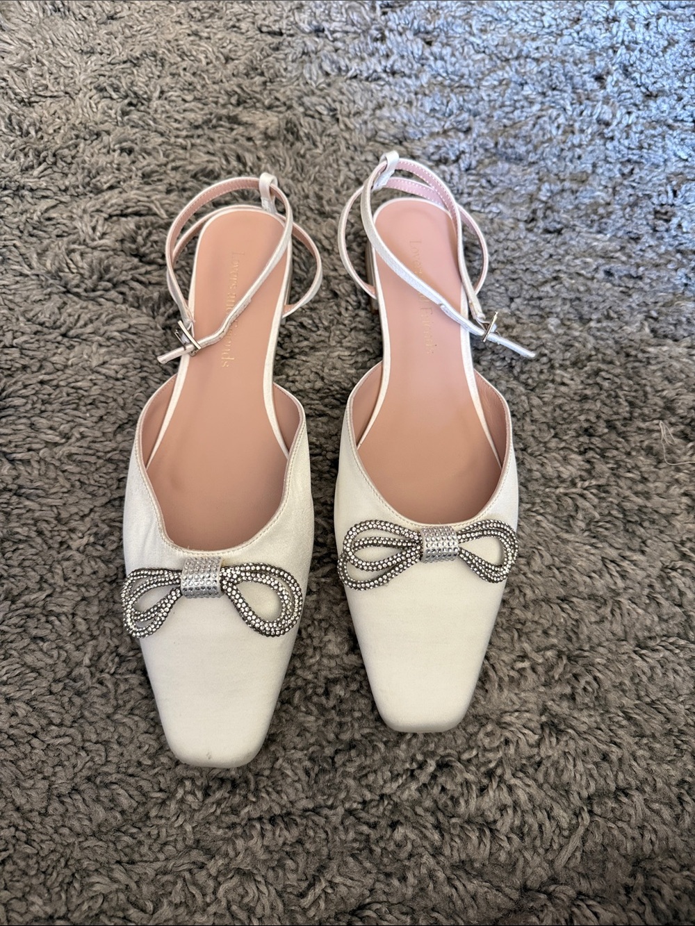 Lovers + Friends White Bridal Flats with Crystal Bow